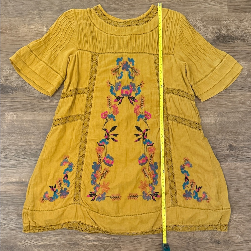 Free People Mustard Dress with Floral Embroidery XS